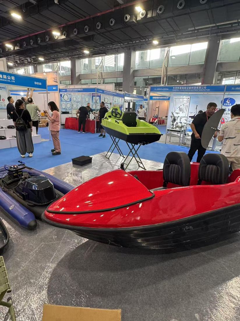 AquaVolt jet boats on display at a trade fair